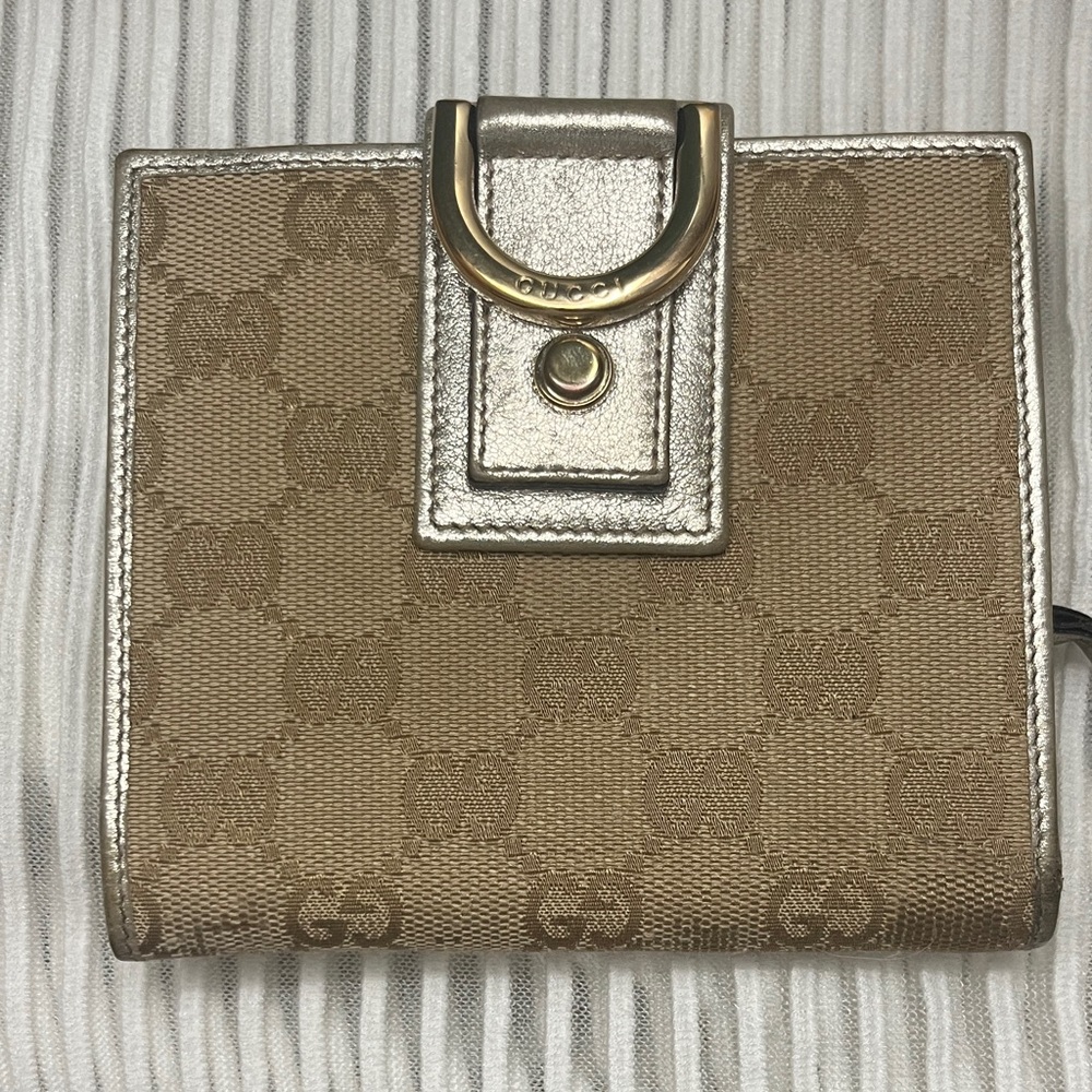 Gucci Beige and Gold Monogram Wallet